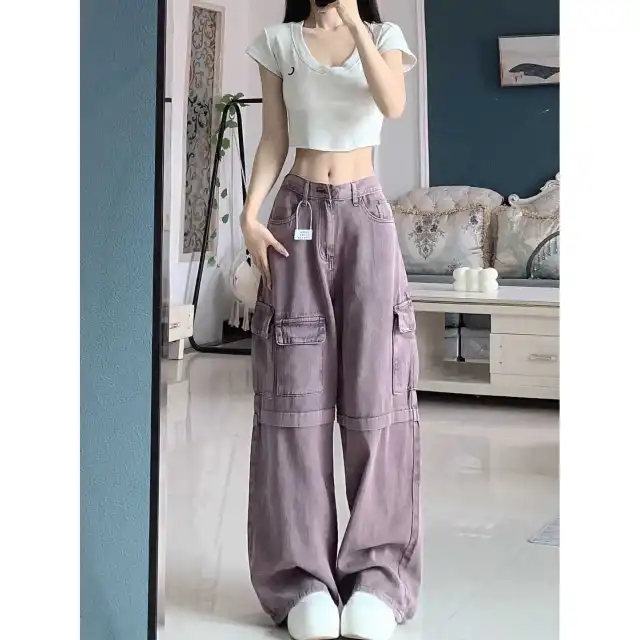 Retro Purple Cargo Jeans Women Purple - Shop at LoveMi