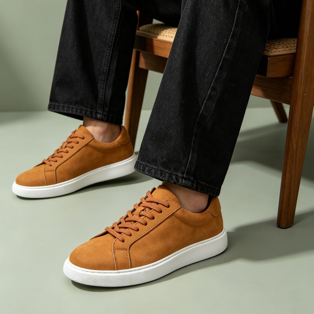 Washed Leather Sneakers Mens Casual Leather Shoes