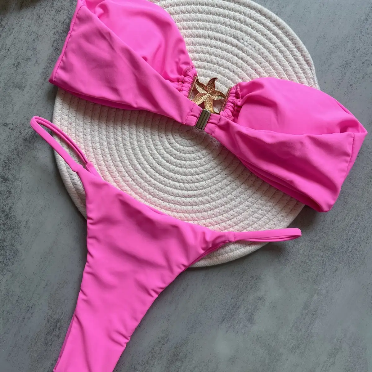 Five-pointed Star Accessories Pure Color Bikini Swimsuit