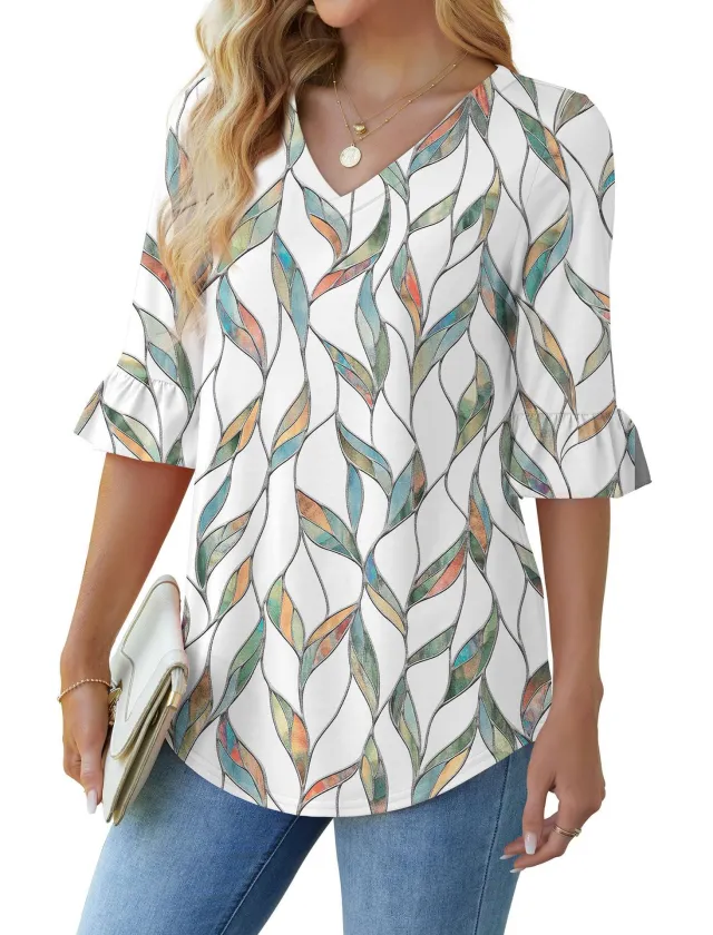 Printed Shirt V neck Floral Flared Half Sleeve Top Red - Shop at LoveMi