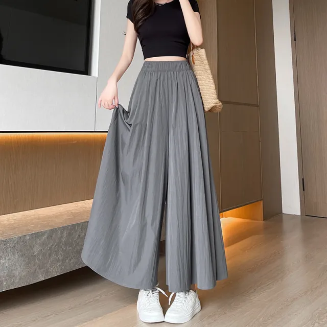Plus Size Women's Summer Thin Culotte Ice Silk Leisure Wide Leg Pants Gray - Shop at LoveMi