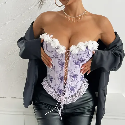 Embroidery Stitching Lace Flounce Trim Up Chest-wrapped Vest