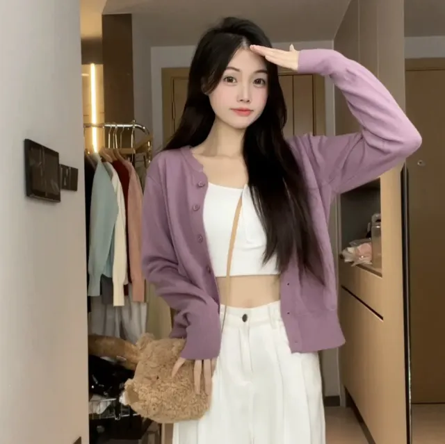 Gentle Pink Sweater Women's Soft Glutinous Skin friendly Sweater Purple - Shop at LoveMi