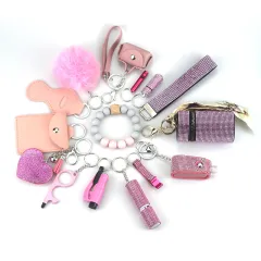 Diving Fabric Self-defense Alarm Keychain - Pink - View 1