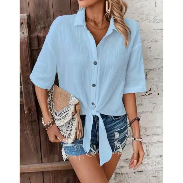 Women's Solid Color Casual Shirts From Europe And America Blue - Shop at LoveMi