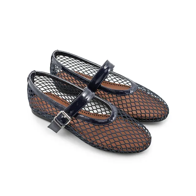 Mary Jane Mesh Ankle Buckle Ballet Flat Sandals Black - Shop at LoveMi