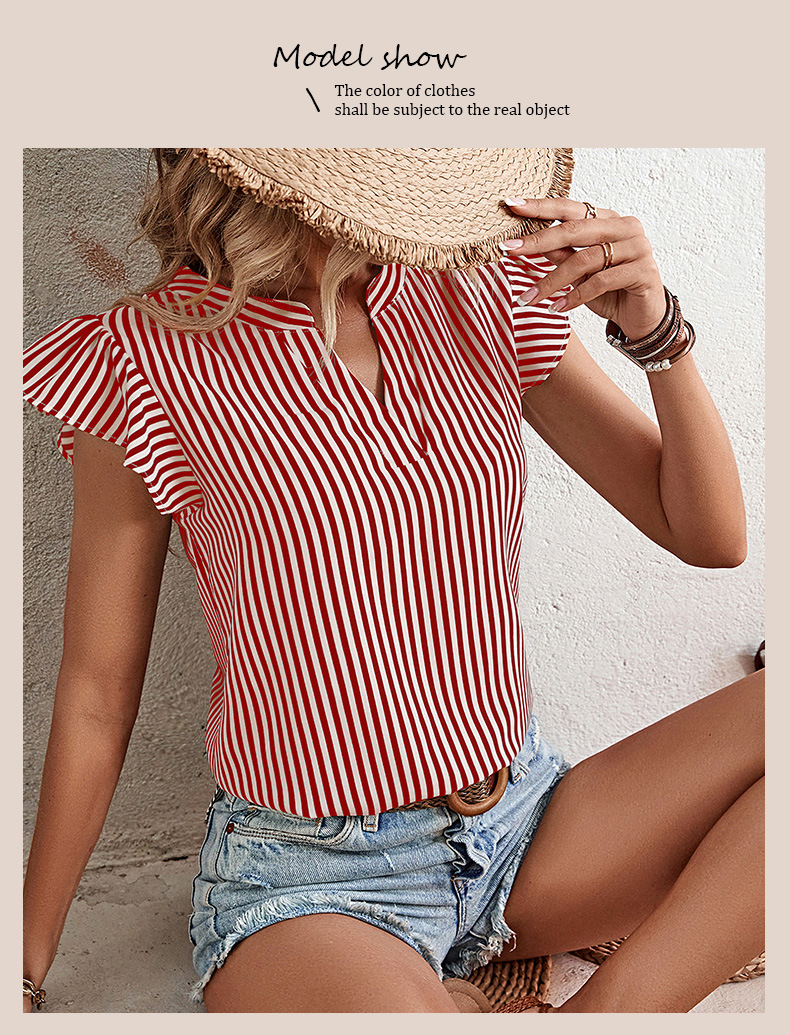 Summer Women's Casual V-neck Striped Shirt