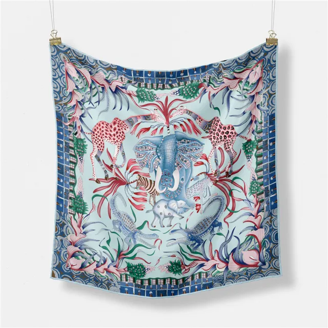 Women's Fashion Print Square Silk Scarf Light Blue - Shop at LoveMi