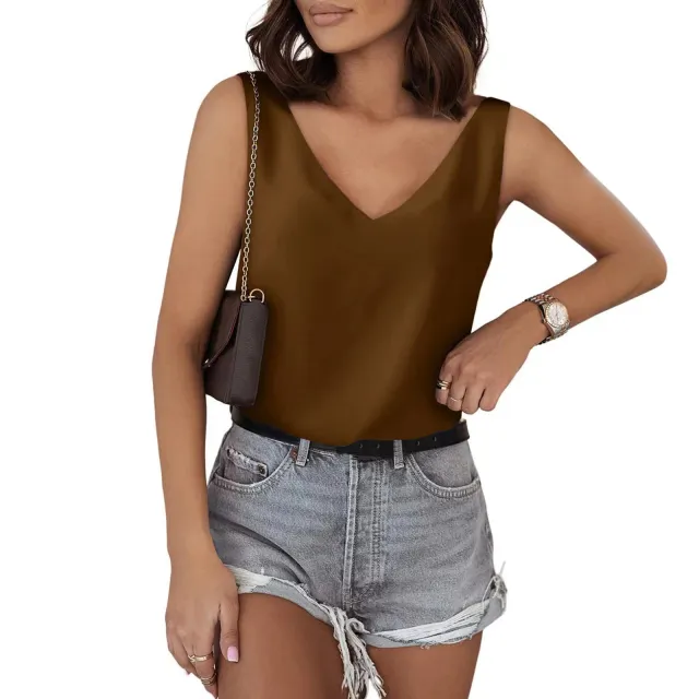 Sleeveless Shirt Summer Basic Women Dark Brown - Shop at LoveMi