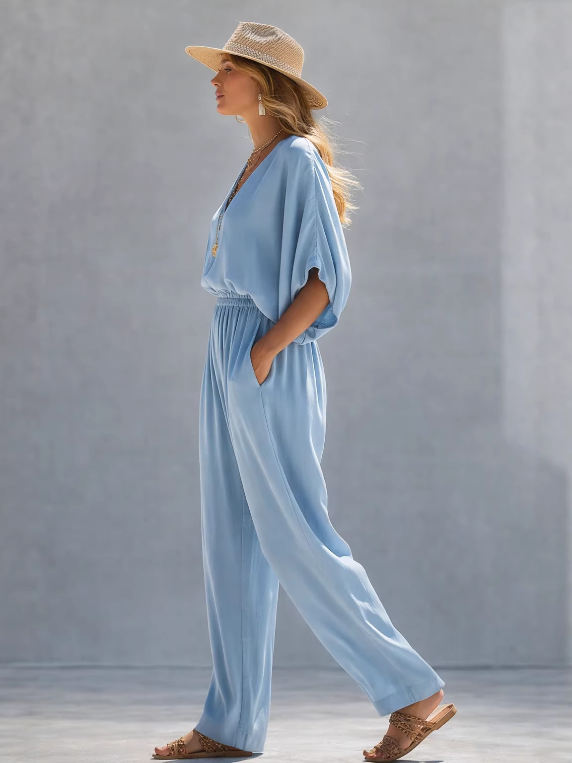 Women's Summer V-Neck Loose Jumpsuit 15 3f71c997 3562 45de b7c3 abcaa1c6f00e