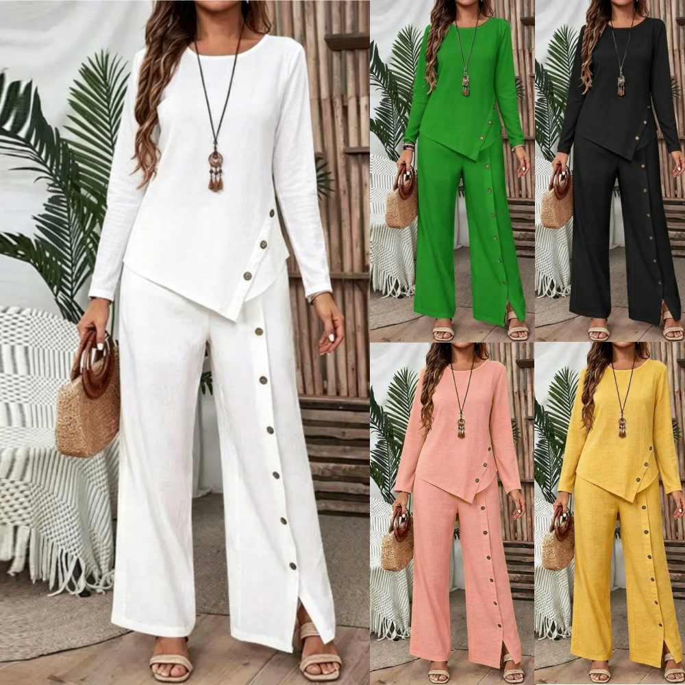 Casual Long-sleeve Button-down Shirt With A Loose-fitting Two-piece Set