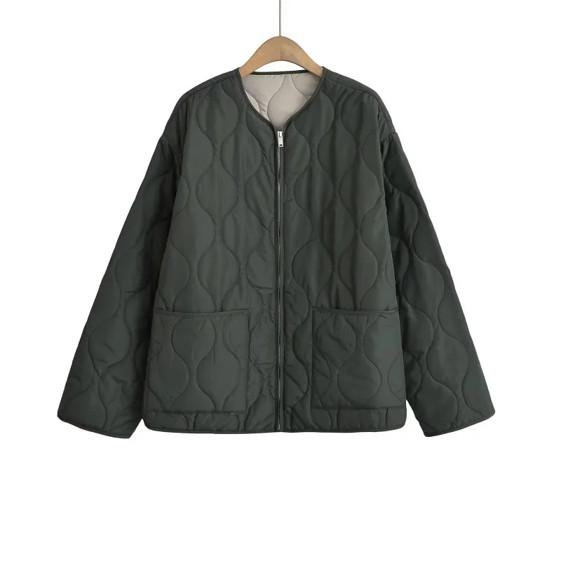 Autumn Loose Casual Cotton-padded Jacket Coat - Olive Green