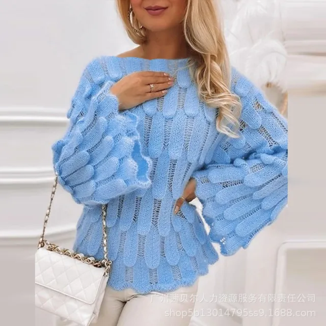 Autumn And Winter Elegant Texture Knitted Sweaters Women's Clothing Blue - Shop at LoveMi