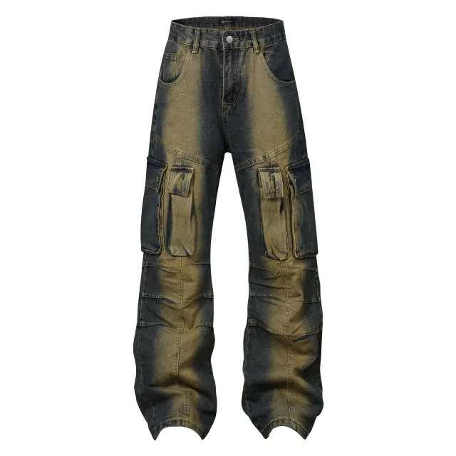 High Street American Washed Distressed Pleated Multi pocket Denim Overalls Black - Shop at LoveMi