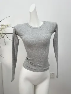 Shoulder Modal Stretch Tight Sports Long Sleeve - Grey - View 1