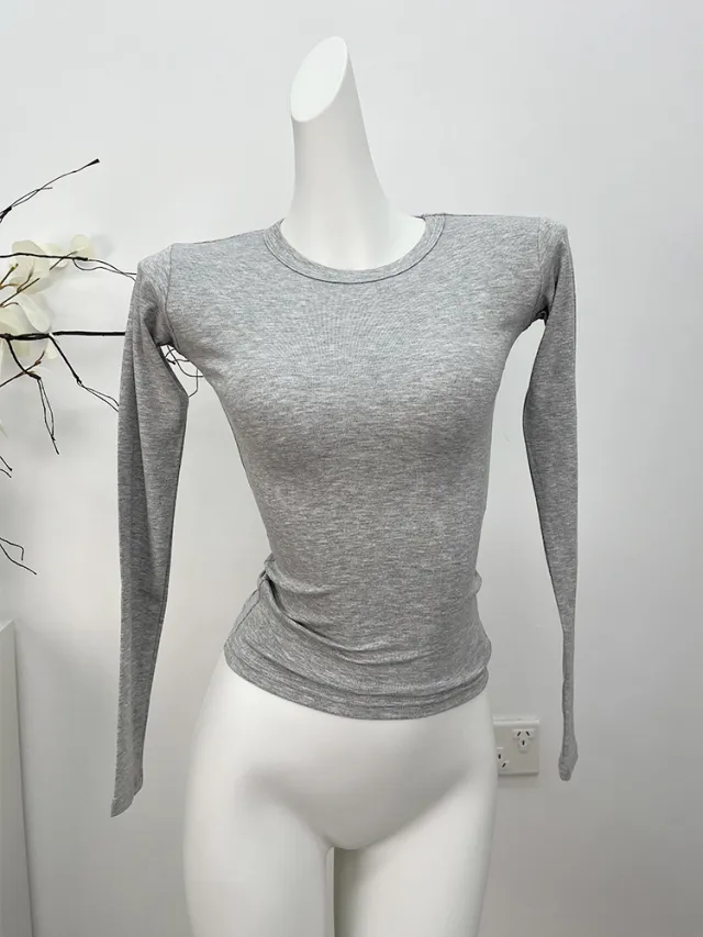 Shoulder Modal Stretch Tight Sports Long Sleeve Gray - Shop at LoveMi