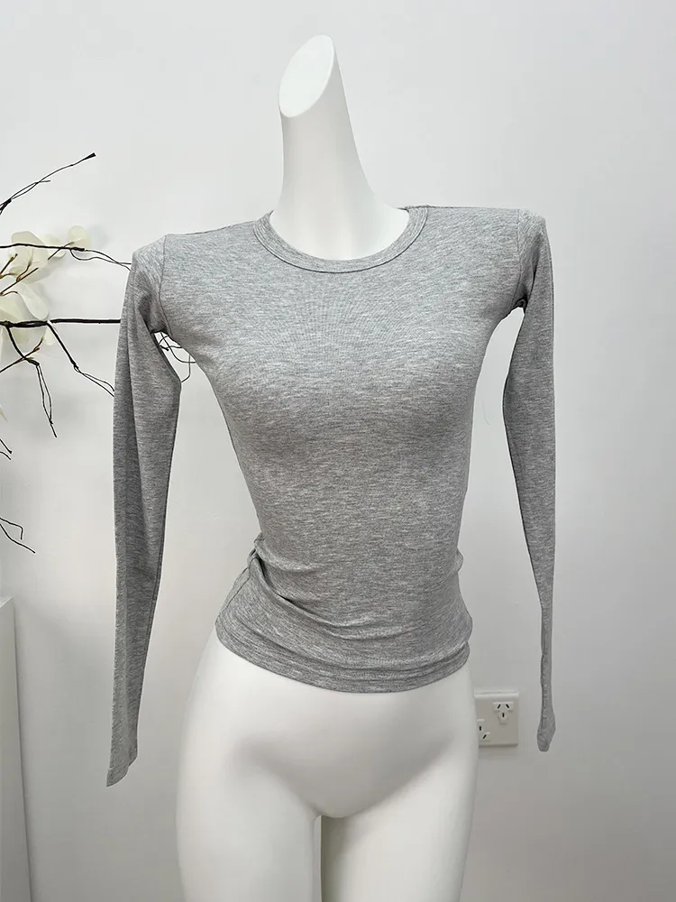 Shoulder Modal Stretch Tight Sports Long Sleeve - Gray