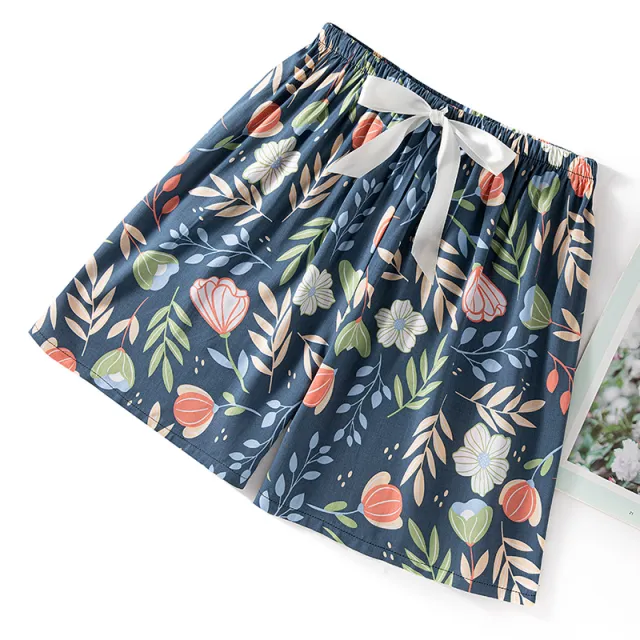 Thin Artificial Cotton Shorts Loose Casual Suitable For Daily Wear Japanese Trousers Home Shorts Blue Balloon Flower - Shop at LoveMi