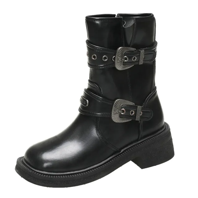 Brown Women's Ankle Boots Retro Square Toe Black - Shop at LoveMi