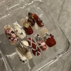Red Velvet Bear White Cute Retro Wear Nail Tip Customised - Shape As Shown - View 1
