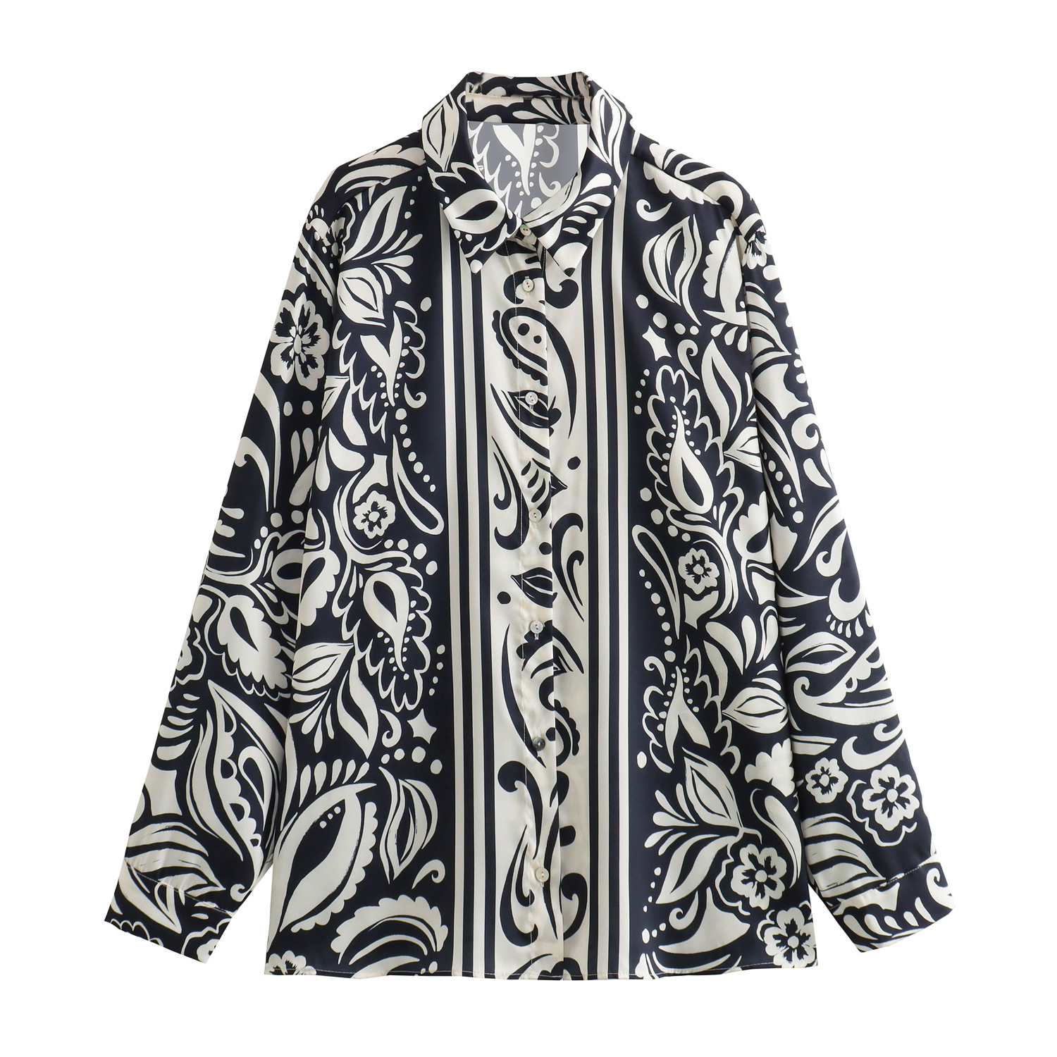 Style Printed Silk Satin Texture Casual Shirt Picture Color S - Shop at LoveMi