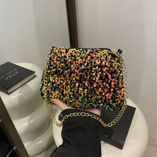 Contrast Color And Versatile Sequined Underarm Bag For Women Gold - Shop at LoveMi