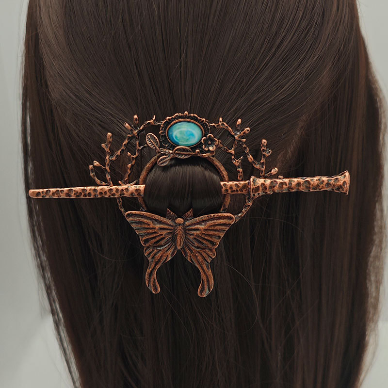 Retro Nordic Moon Stone Butterfly Hairpin 5