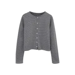 Double-sided Wearable Round Neck Long Sleeve Cardigan Top - Grey - View 1