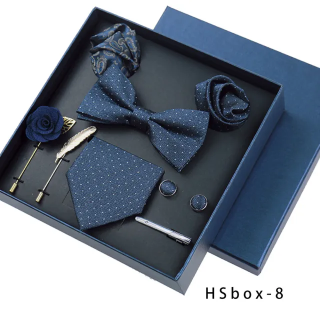 8 piece Gift Box Men's Formal Wear Business Bow Tie Square Scarf Tie Clip Hsbox8 - Shop at LoveMi