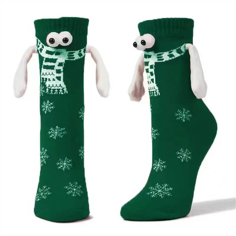 Couple Magnetic Handle Cute Hand Socks Christmas - Green