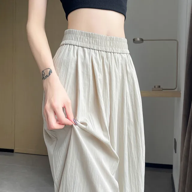 Ice Silk Quick drying Cropped Sun Protection Ankle Banded Pants Apricot - Shop at LoveMi