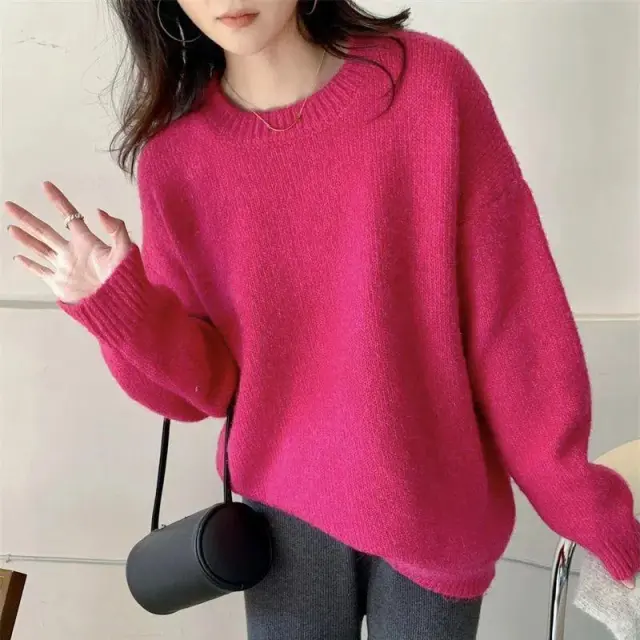 Thickened Loose fitting Crew neck Laid back Style Sweater For Women Rose - Shop at LoveMi