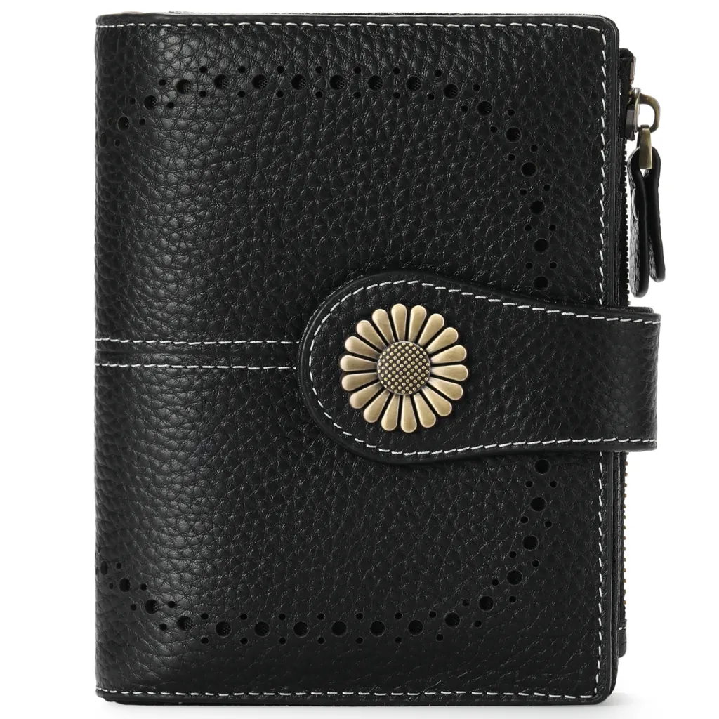Fashion Women's Short Oil Wax Leather Coin Purse - Black