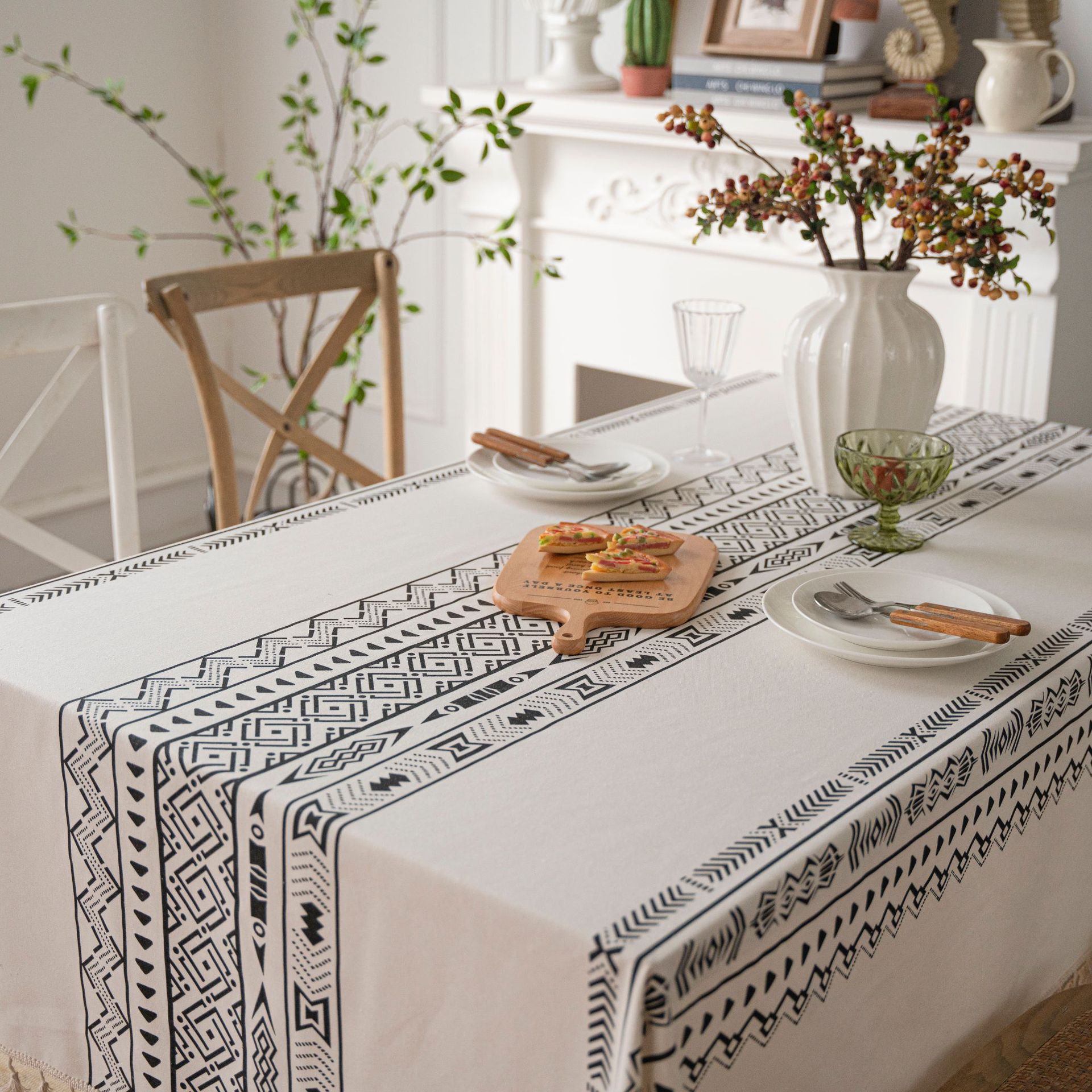 Beige Tassel Tablecloth