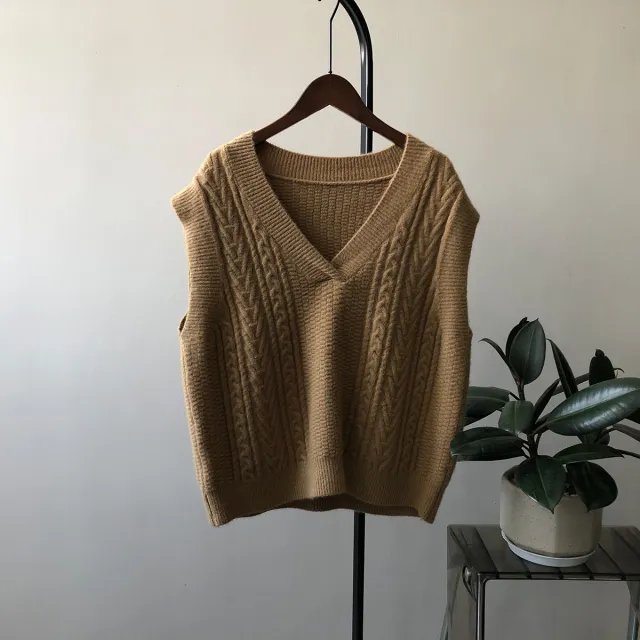 Retro Twist Vest Women's V neck Waistcoat Light Coffee - Shop at LoveMi