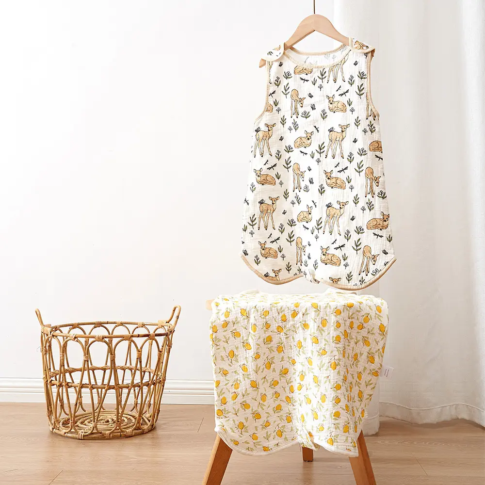 Simple Printed Baby Sleeveless Cotton Gauze Sleeping