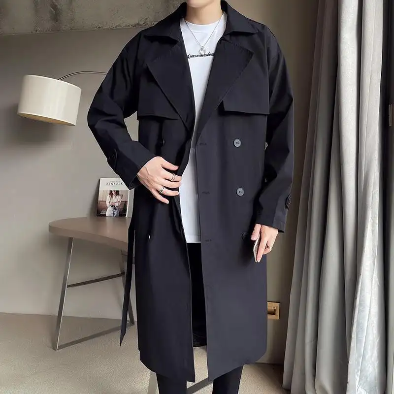 Beige Double Breasted Trench Coat For Men