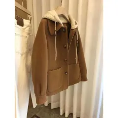 High Sense Patchwork Knitting Hooded Woolen Women's Autumn And Winter Thickening Design Sense Niche Coat - Brown - View 1