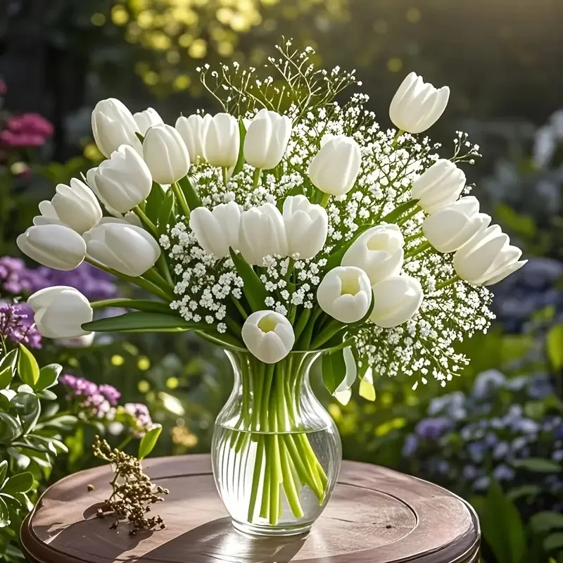 Tulip Starry Combination Artificial Flower Bridal Bouquet - 30 Pieces