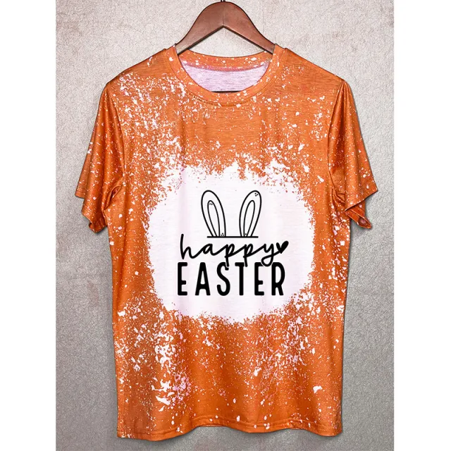 Women's T shirt Fashion Printed Tie dye Round Neck Orange - Shop at LoveMi