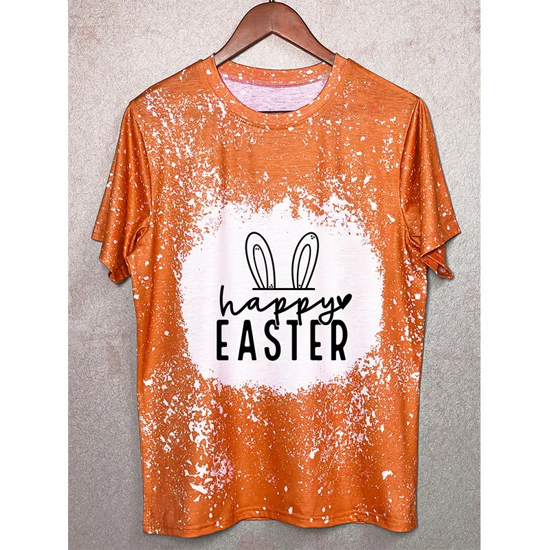 Women's T-shirt Fashion Printed Tie-dye Round Neck - Orange