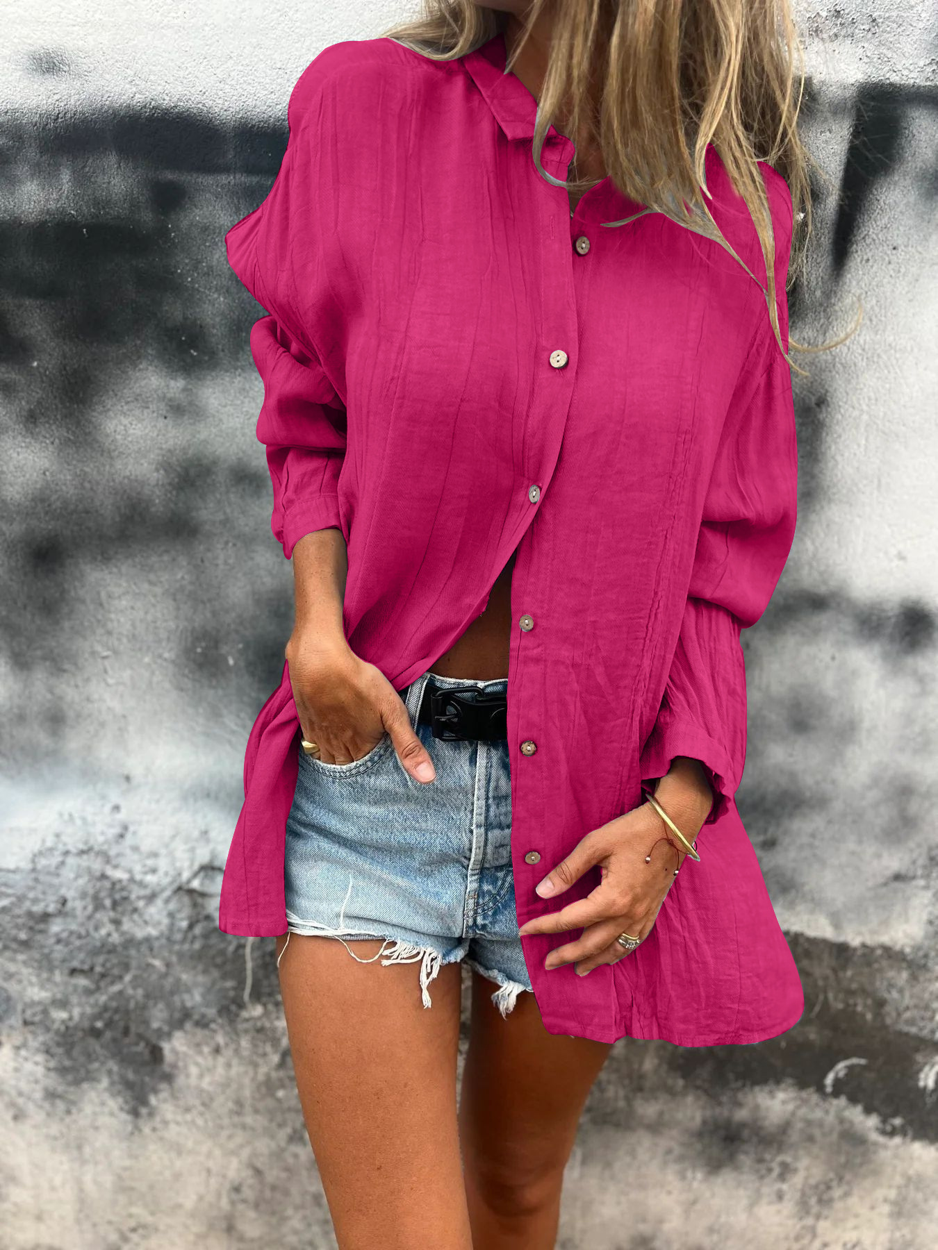 Women's Single Row Multi buckle Shirt Top Magenta Xl - Shop at LoveMi
