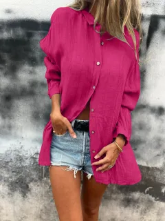 Women's Single Row Multi-buckle Shirt Top - Magenta-S - View 1