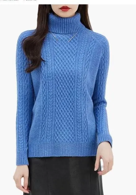 Women's High neck Cable Knit Wool Sweater Flower Basket - Shop at LoveMi