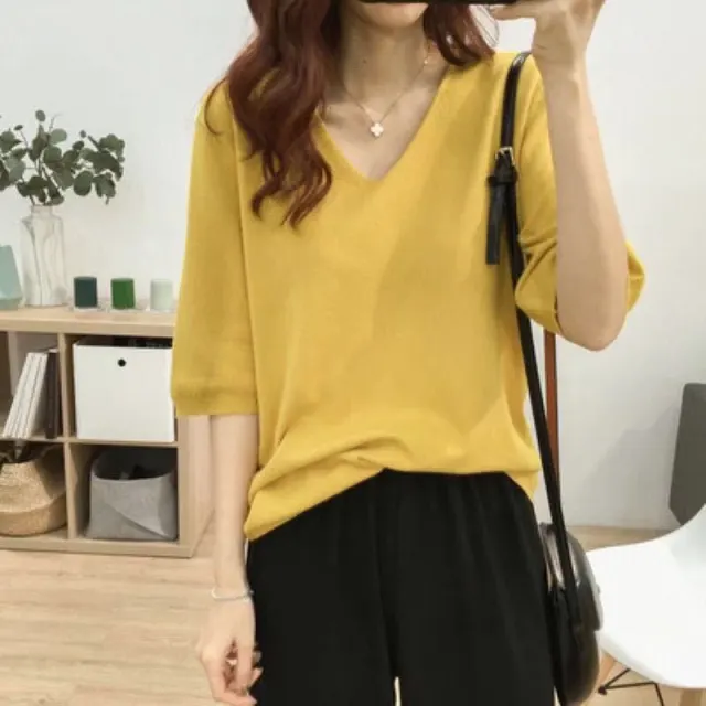 Loose Mori Girl Idle Style Drape Super Fairy Ice Silk Sweater Turmeric - Shop at LoveMi
