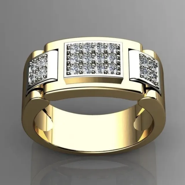 Fashion Rectangular Full Diamond Men's Rings Gold - Shop at LoveMi