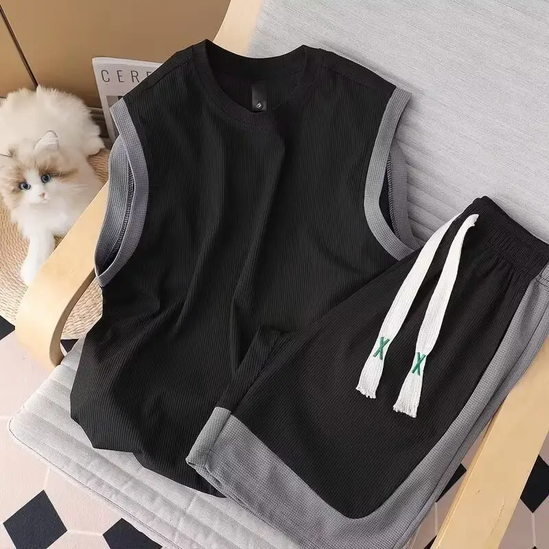 Mens Casual Two-piece Set Shorts And Vest