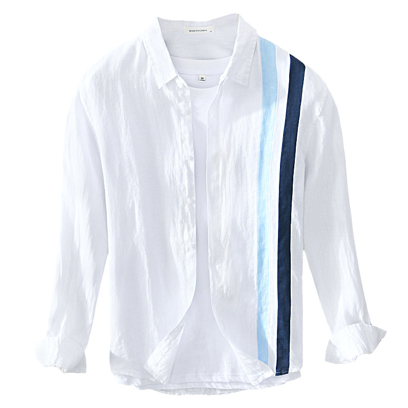Spring And Summer New Men's Casual Long Linen Sleeves Men's Shirt Loose Large Size Stitching Youth Shirt