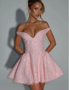 Women's Fashion Elegant Sequins Backless Dress - Pink - View 1