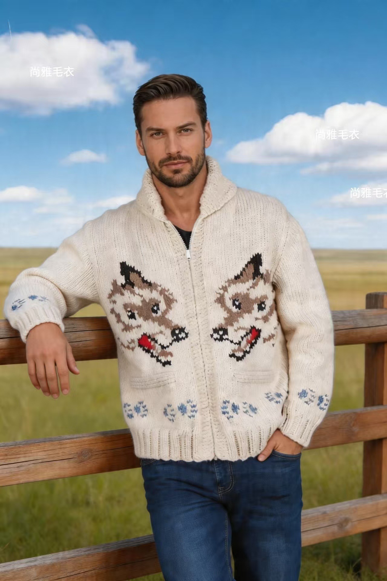 Fox-Pattern Jacquard Zip Cardigan, picture 6 of 8
